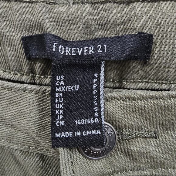 Forever 21 Womens Olive Cargo Pants Y2k Wide Leg Utility Multi Pocket Cotton S - Picture 6 of 13